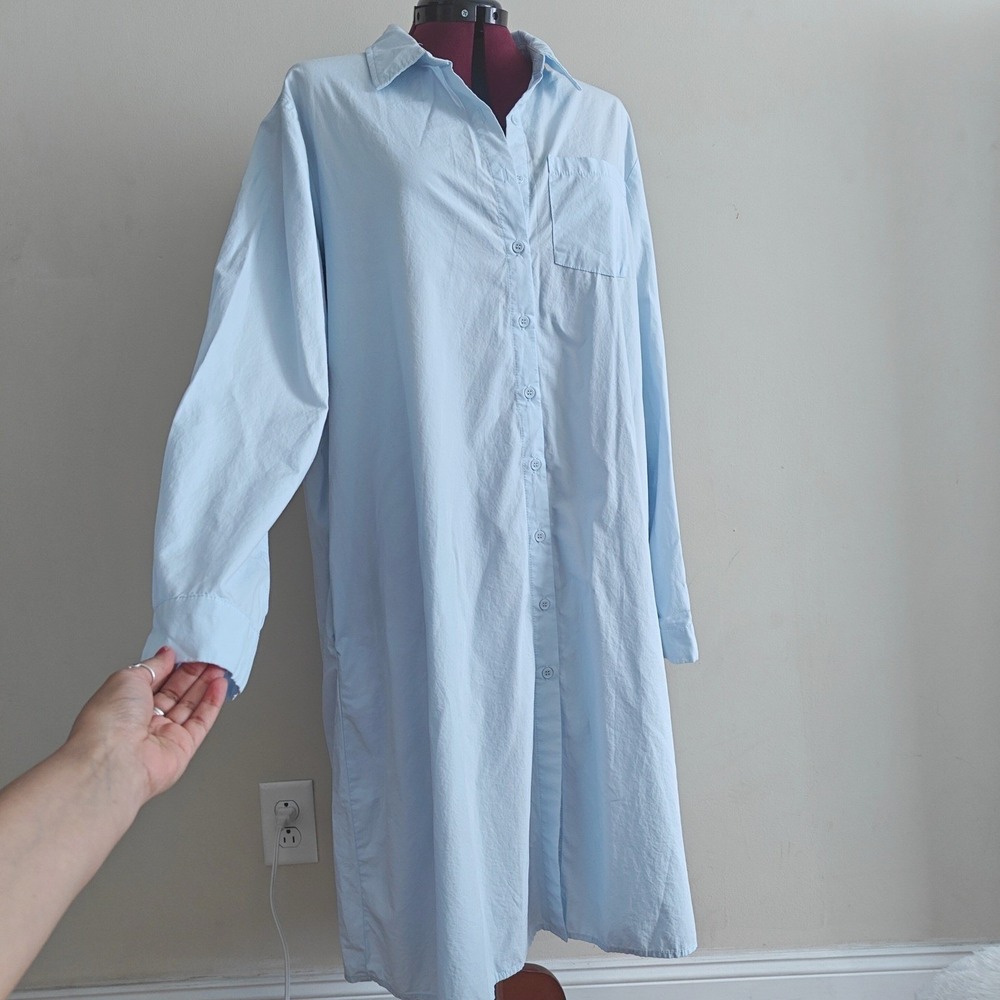 Chouyatou Womens XXL Shirt Dress Light Blue Cotton Oversized Button Down Collar
